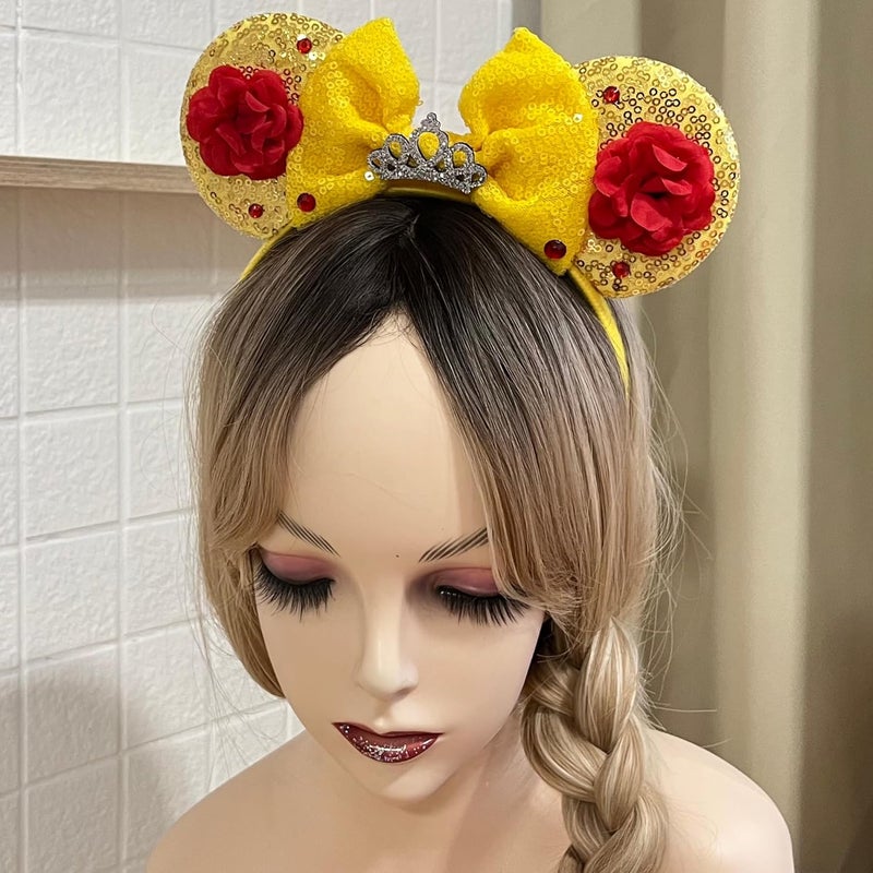 KICOFIT Mouse Ears Headbands Women Mice Ears Headhand Bows Shiny Glitter Birthday Party Themed Events (Gold 1) - Image 3